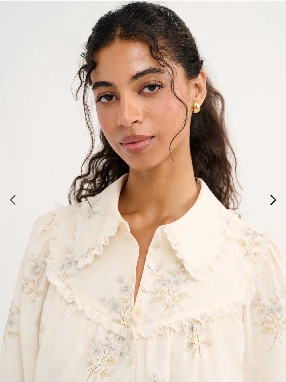 Women's Cream Floral Lace-Trim Blouse